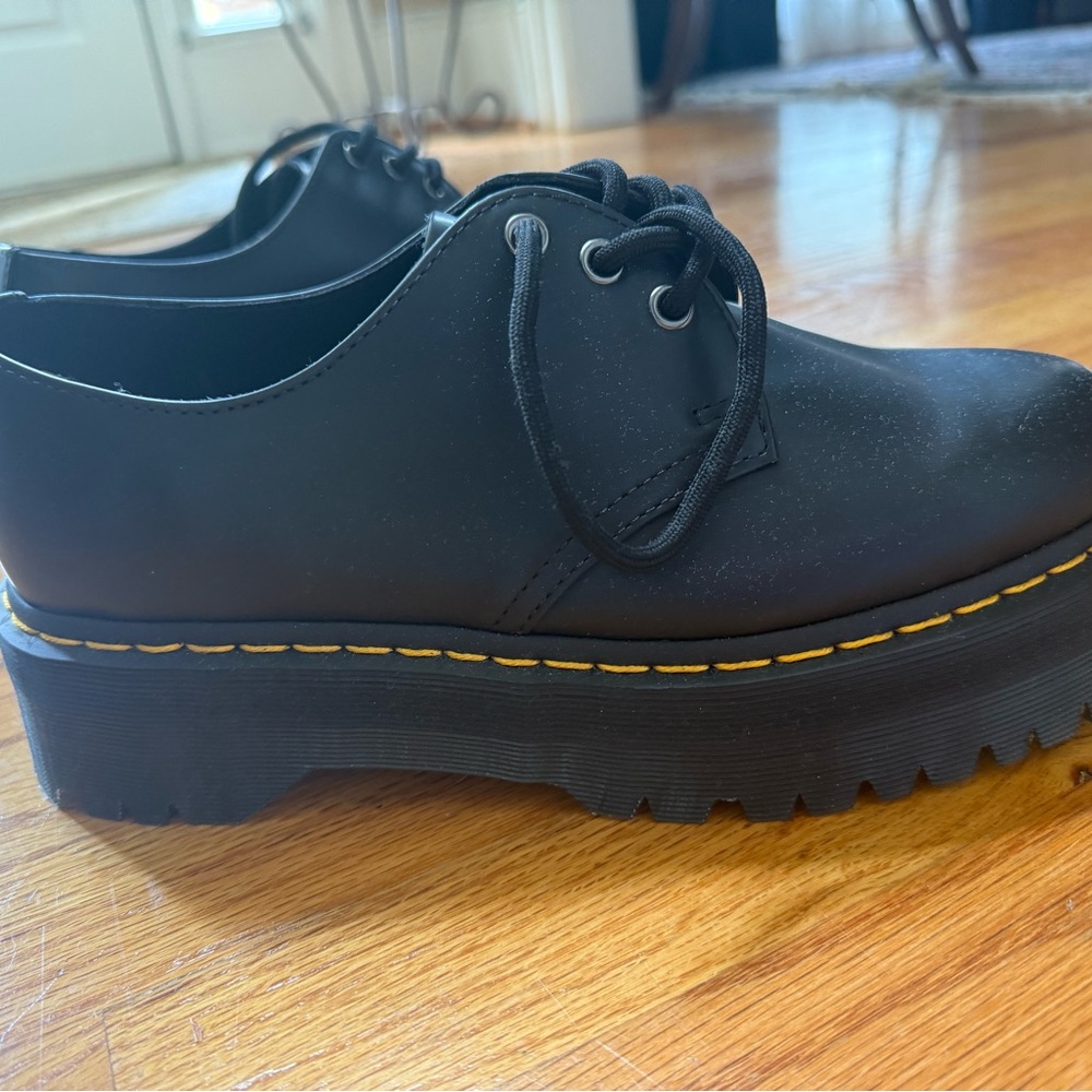Dr. Martens Black 1461 Quad Smooth Leather Platform Oxfords W10 / M9 - Picture 4 of 5